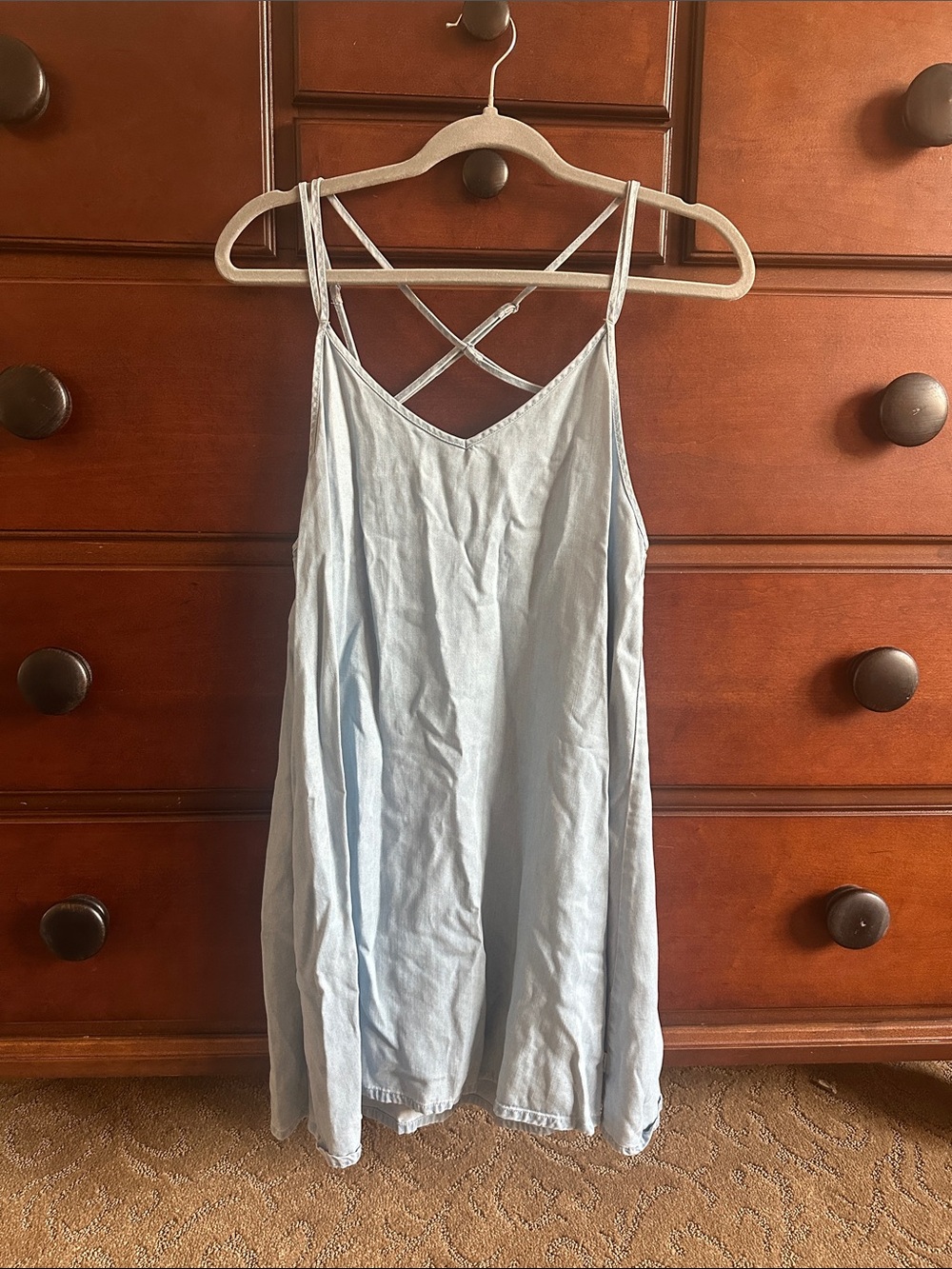 Light Blue Denim Strappy Summer Dress